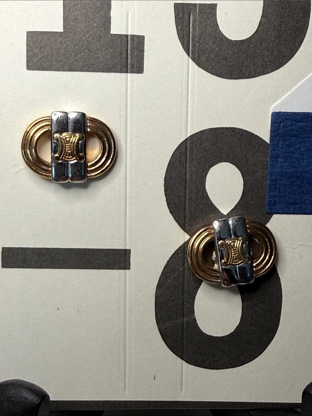 Vintage Celine Triomphe Logo Two-Tone Gold Silver Oval Cufflinks